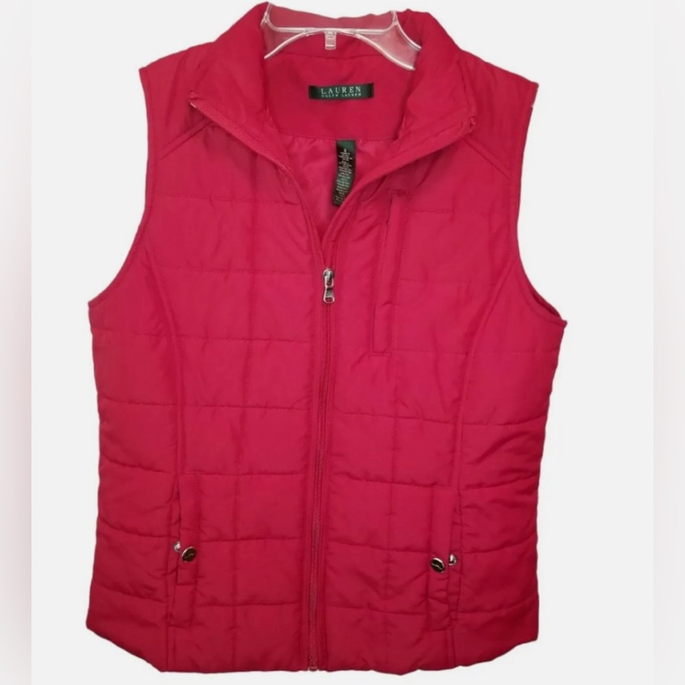 🎄🎄Lauren Ralph Lauren size S quilted puffer vest red pockets full zip🎄🎄